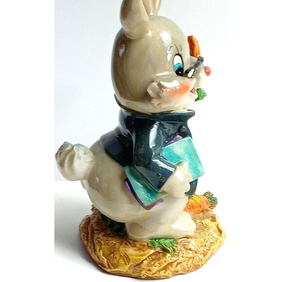 Whimsical Easter Bunny Rabbit Figurine 5" Gray Cheerful Adorable Festive Resin - Picture 5 of 9